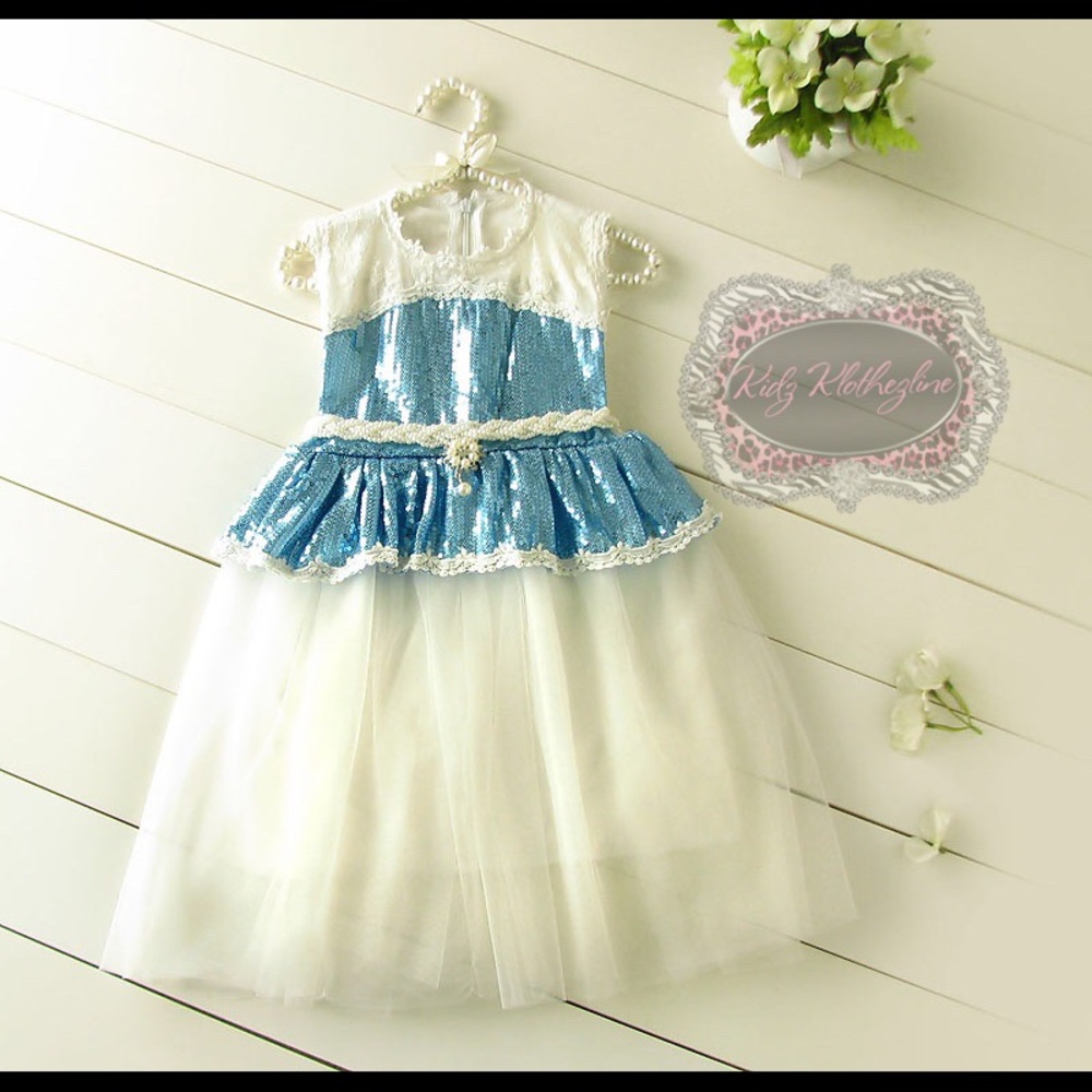GORGEOUS LACE TULLE & SEQUENCE GIRLS DRESS